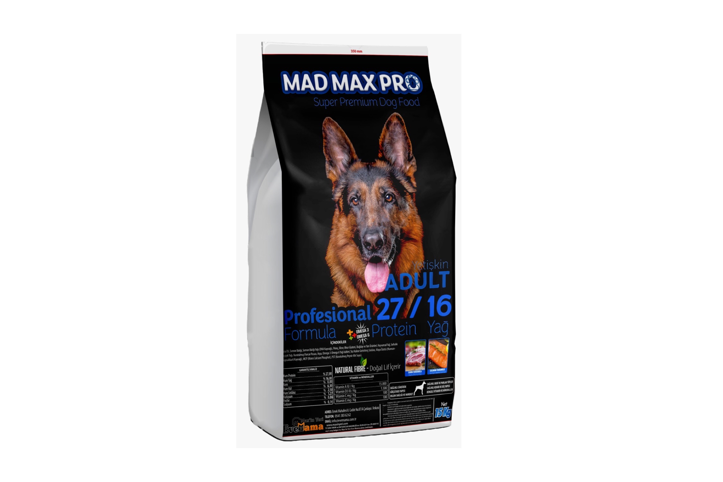 MadMax Pro 27/16 Kuzu Etli ve Somon Balıklı Yetişkin Köpek Maması 15 Kg.